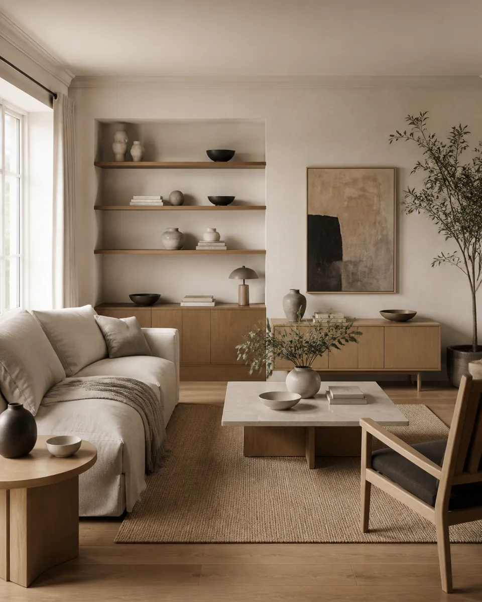 Living room furniture in a calm contemporary interior
