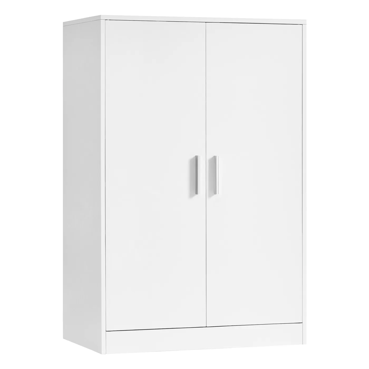 Cloud-white two-door shoe cabinet with metal handles