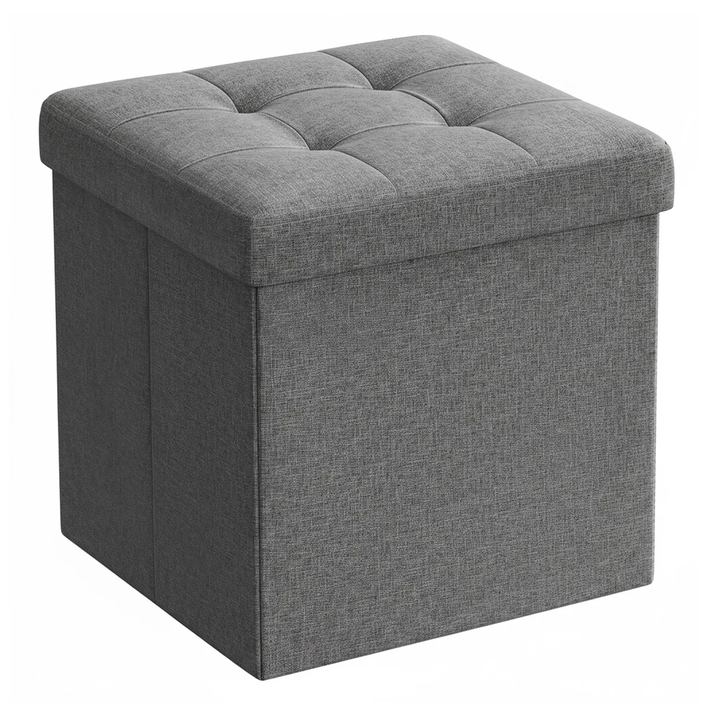 Dark-grey cube ottoman with a tufted lid